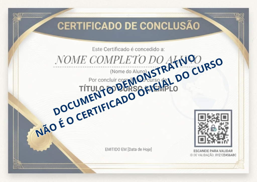 Certificado do curso Projetista HVAC Hospitalar Avançado com validade nacional e QR code de autenticidade