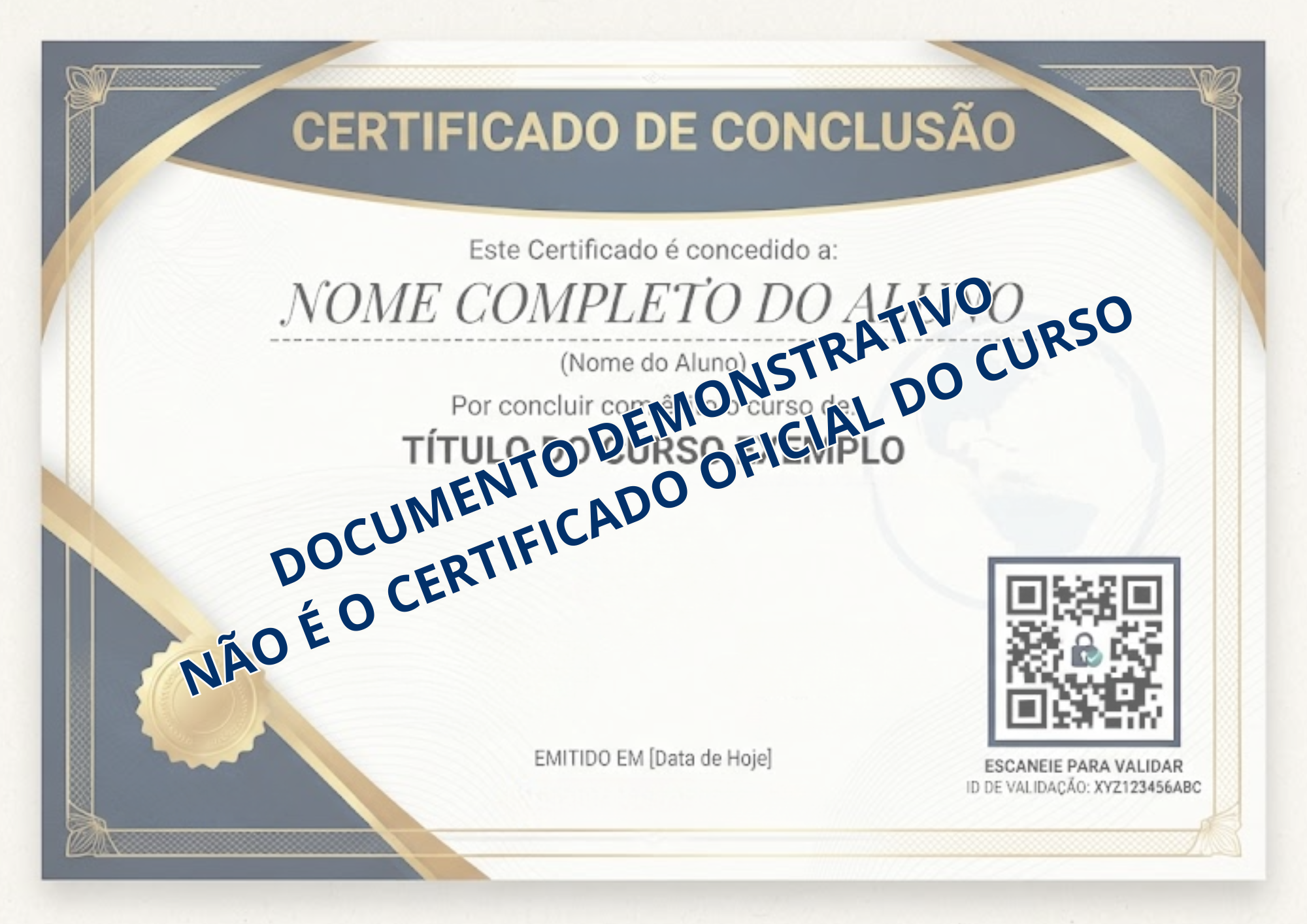 Certificado do curso Especialista em PMOC 3.0 com validade nacional e QR code de autenticidade